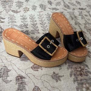 Elegant Black and Tan Women's Mules with Buckle